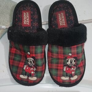 Mickey Mouse Kids Plaid Slippers - Red and Black